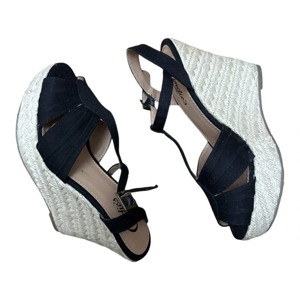 Candie's Black Wedge Sandals with Ankle Strap
